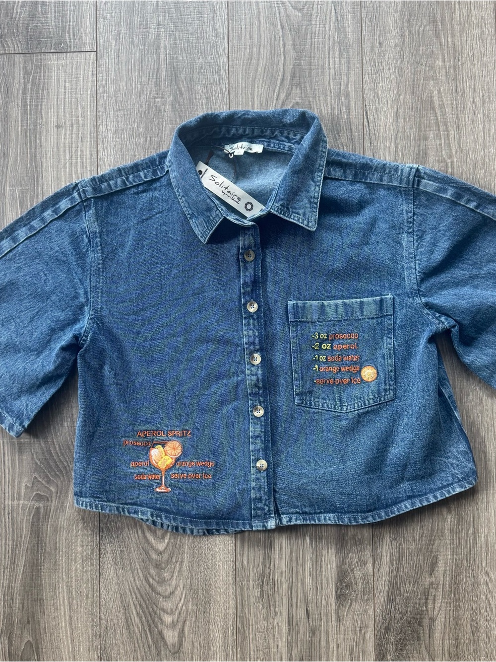 NWT Solitaire Blue Denim Aperol Spritz Button Down Shirt